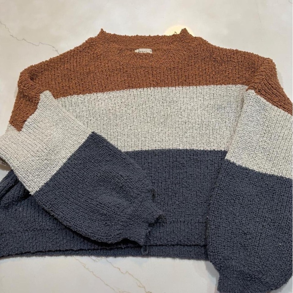 Cozy Colorblock Crewneck Sweater in Rust, Cream & Charcoal